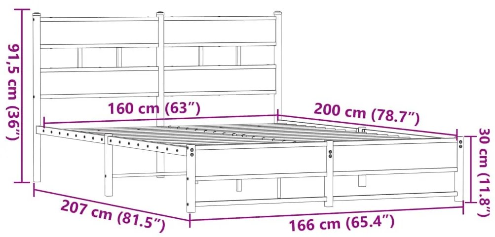 Σκελετός Κρεβ. Χωρίς Στρώμα Καφέ Δρυς 160x200 εκ. Μεταλλικό - Καφέ