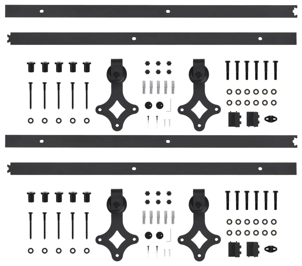 vidaXL Μηχανισμοί Συρόμενης Μεσόπορτας 2 τεμ. Μαύροι 200 εκ. Ατσάλινοι