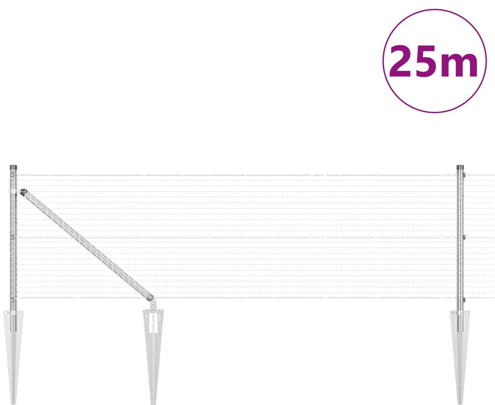 vidaXL Συγκολλητός Φράκτης με 13 Ακίδες 0.8x25 μ Γαλβανισμένος Χάλυβας