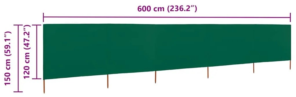 vidaXL Προστατευτικό Αέρα με 5 Πάνελ Πράσινο 600 x 120 εκ. Υφασμάτινο