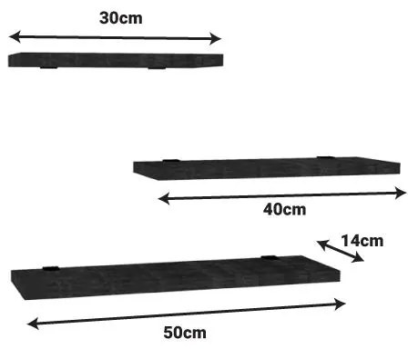 Ραφιέρα τοίχου Leila σετ 3τεμ μελαμίνη σε ανθρακί απόχρωση 40x14x2εκ 40x14x2 εκ.