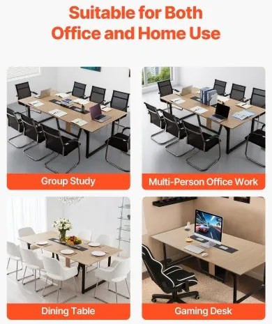 VEVOR Conference Table, 2400 mm Office Meeting Table for 10 Person, Modern Rectangle Seminar Desk with Metal Legs, Large Meeting Desk Ideal for Office, Boardroom, Conference Room, Easy Assembly, Brown