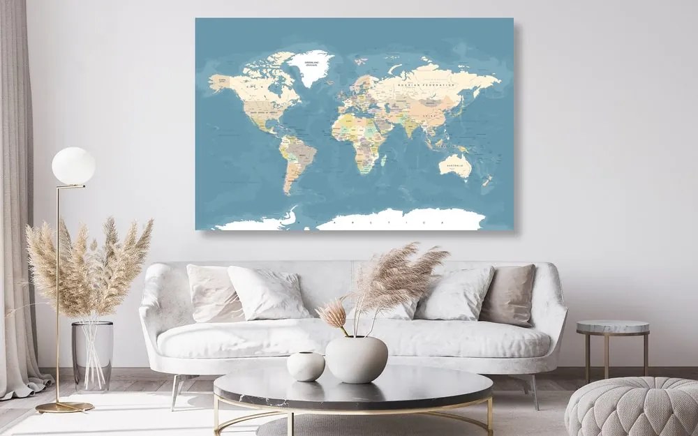 Εικόνα στο φελλό του μοντέρνου vintage παγκόσμιου χάρτη - 120x80  transparent