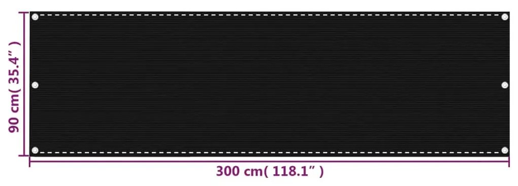 vidaXL Διαχωριστικό Βεράντας Μαύρο 90 x 300 εκ. από HDPE