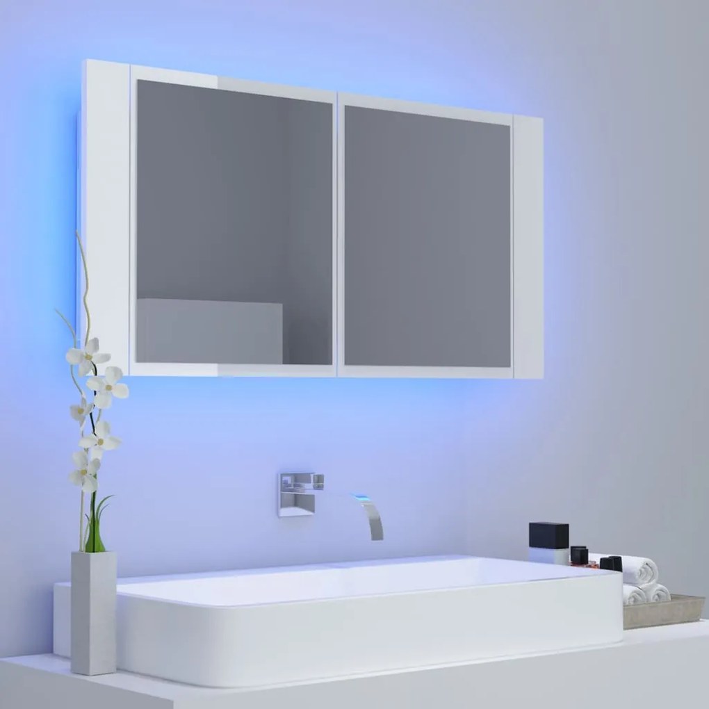 vidaXL Ντουλάπι Μπάνιου με Καθρέφτη & LED Γυαλιστερό Λευκό Ακρυλικός