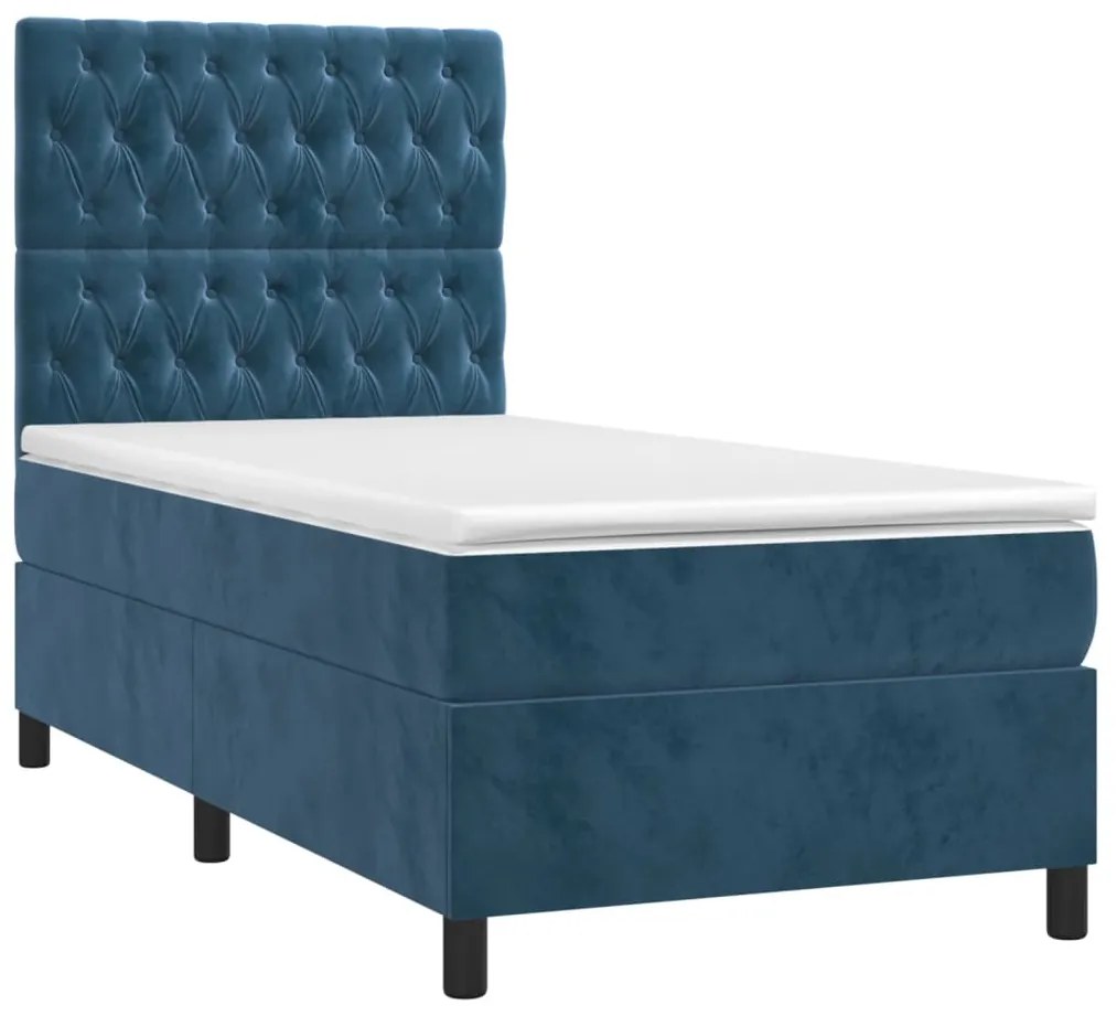 vidaXL Κρεβάτι Boxspring με Στρώμα Σκούρο Μπλε 80 x 200 εκ. Βελούδινο