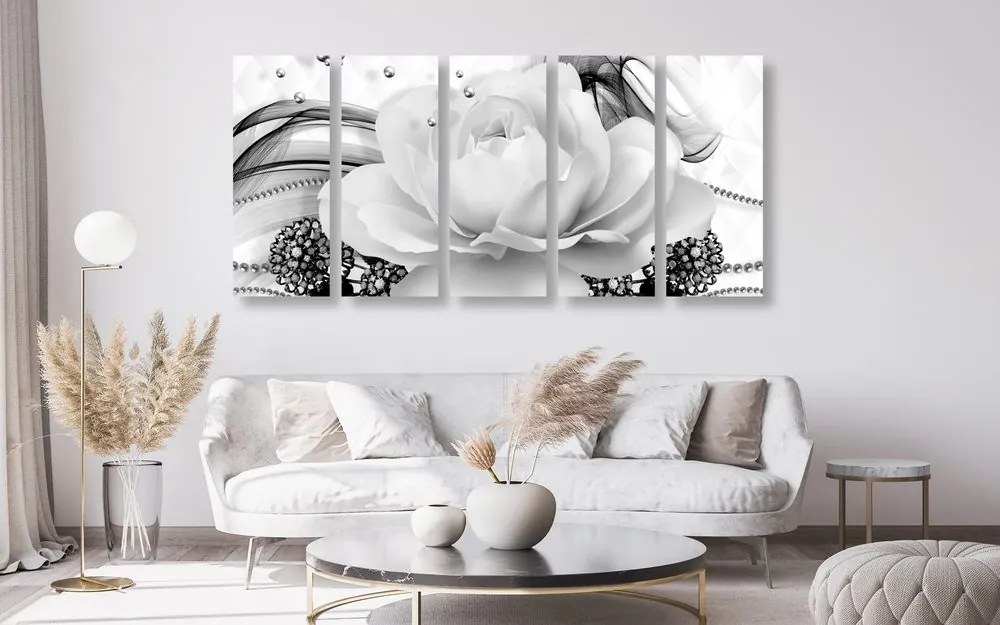 Εικόνα 5 τμημάτων πολυτελές τριαντάφυλλο σε ασπρόμαυρο - 100x50