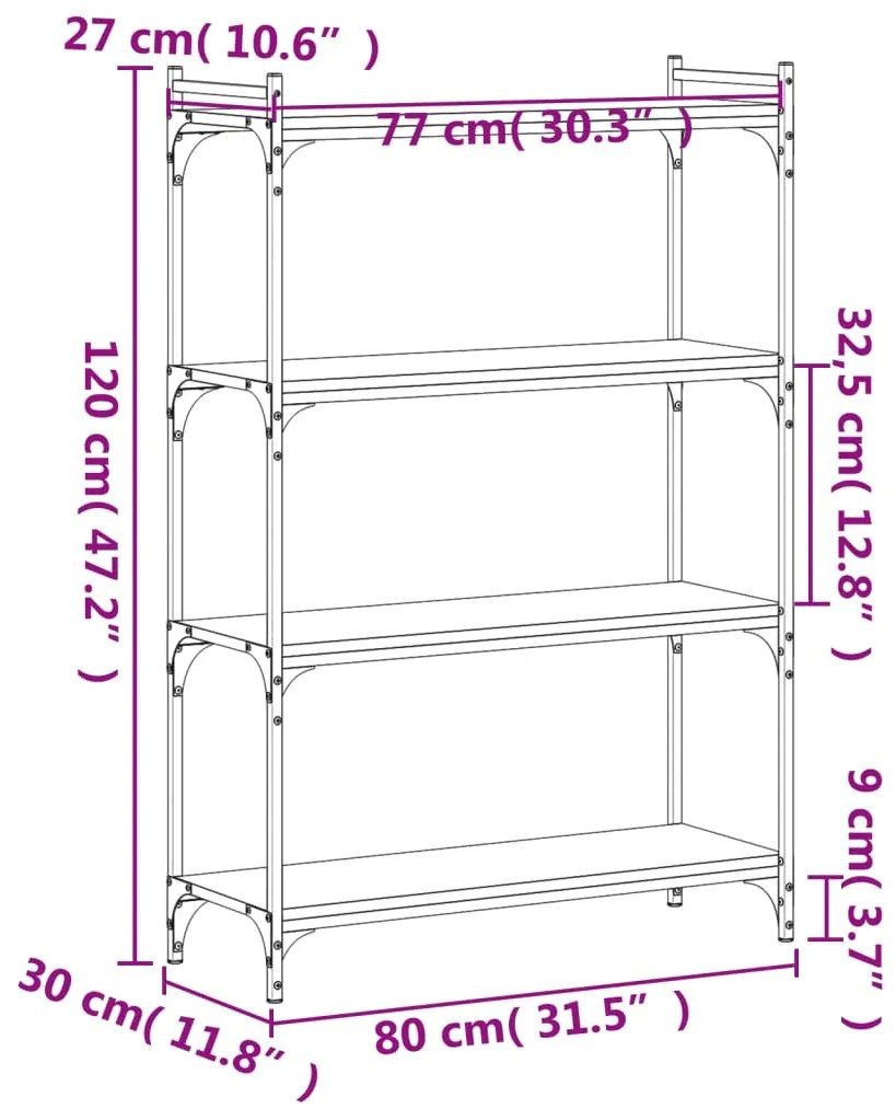 Βιβλιοθήκη 4 Επιπέδων Καφέ Δρυς 80 x 30 x 120 εκ. Επεξεργ. Ξύλο - Καφέ