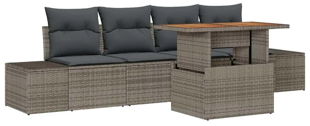 vidaXL Σέτ φαγητού για κήπο με μαξιλάρι 5 pcs Γκρι και Καφέ