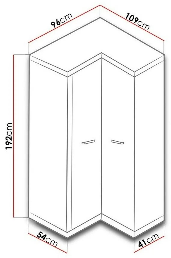 Γωνιακή ντουλάπα Stanton E126, Santana βελανιδιά, 192x109x96cm, 106 kg, Πόρτες ντουλάπας: Με μεντεσέδες, Αριθμός ραφιών: 5, Αριθμός ραφιών: 5