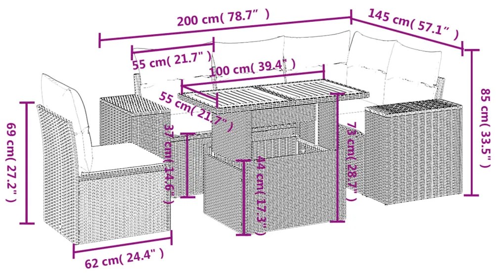 vidaXL Σαλόνι Κήπου 6 Τεμαχίων από Γκρι Συνθετικό Ρατάν με Μαξιλάρια