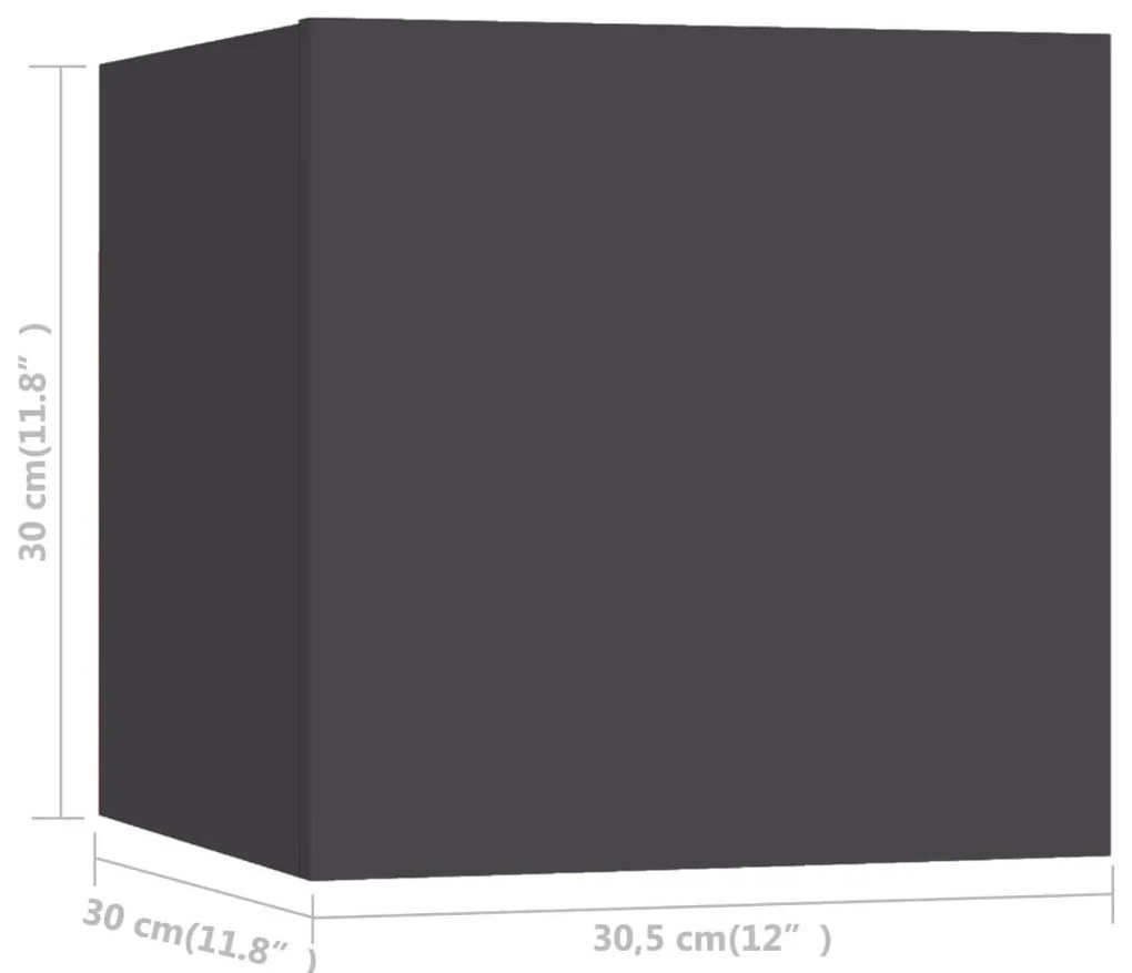 Έπιπλα Τηλεόρασης Κρεμαστά 4 τεμ. Γκρι 30,5x30x30εκ. Επεξ. Ξύλο - Γκρι