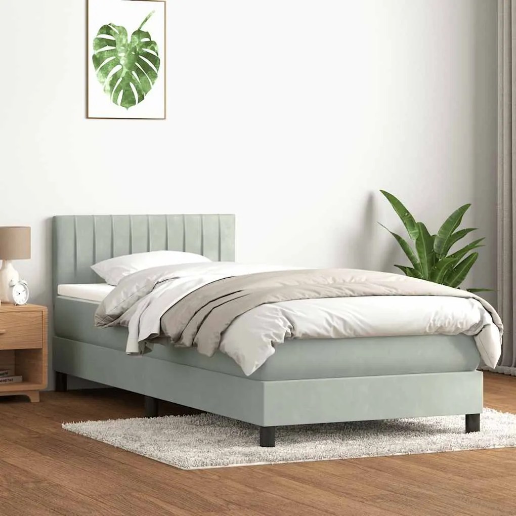 vidaXL Box Spring κρεβάτι με στρώμα ανοιχτό γκρι 90x210 cm Βελούδινο