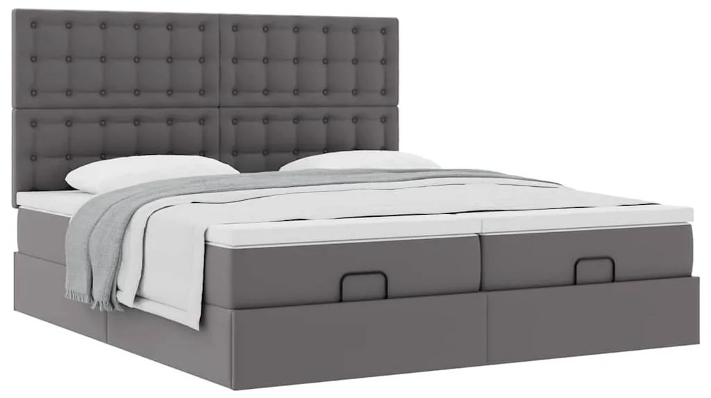 vidaXL Οθωμανικό κρεβάτι με στρώματα Γκρι 200x200cm Faux Leather