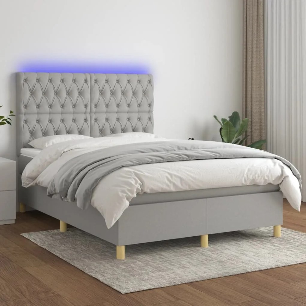 ΚΡΕΒΑΤΙ BOXSPRING ΜΕ ΣΤΡΩΜΑ &amp; LED ΑΝ.ΓΚΡΙ 140X190ΕΚ. ΥΦΑΣΜΑΤΙΝΟ 3135669