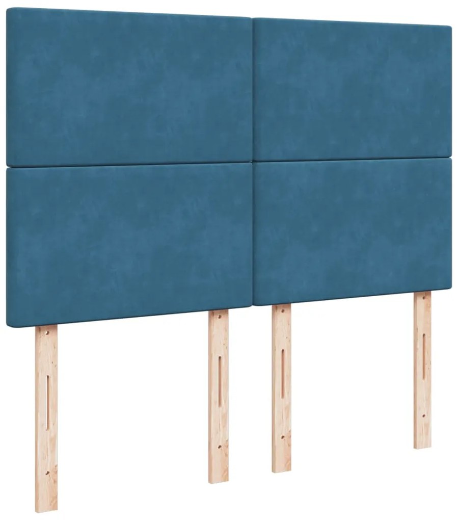 Κρεβάτι Boxspring με Στρώμα Μπλε 140x190 εκ. Βελούδινο - Μπλε