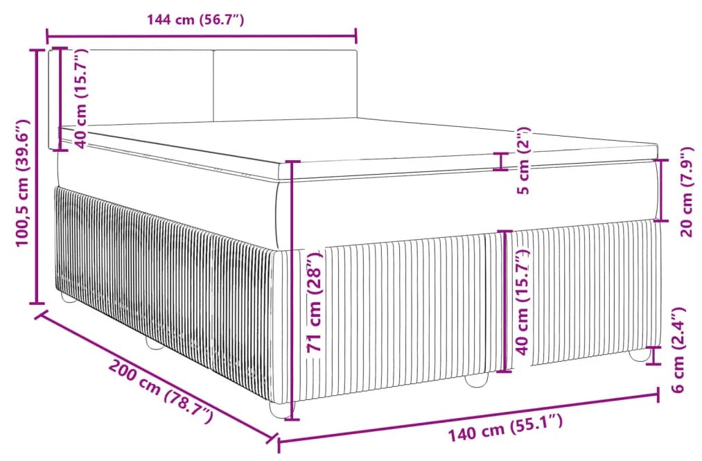 Κρεβάτι Boxspring με Στρώμα Κρεμ 140x200 εκ. Υφασμάτινο - Κρεμ