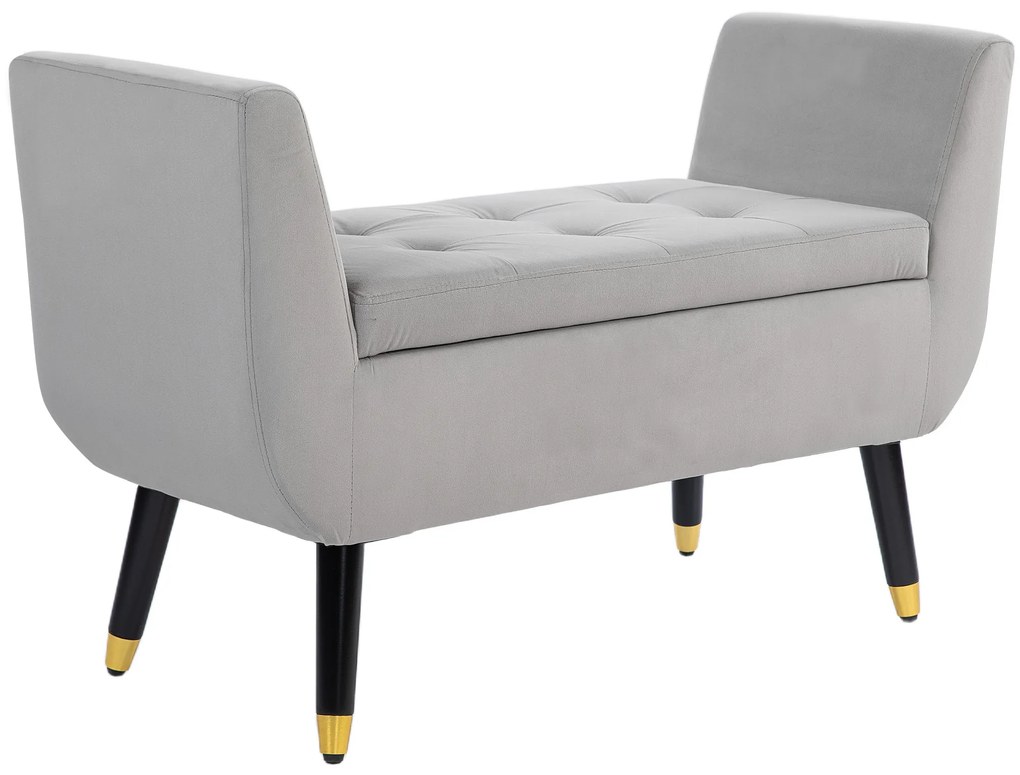 HOMCOM Παγκάκι με Αποθηκευτικό Χώρο και Μπράτσα, Κουτί Αποθήκευσης, Βελούδινο Πολυεστέρας, Καουτσούκ Ξύλο, Ανοιχτό Γκρι, 107 x 42 x 65 cm