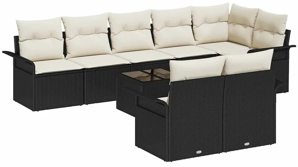 vidaXL Σετ Καναπέ Κήπου με μαξιλάρι 9 pcs Μαύρο Πολυ ράταν