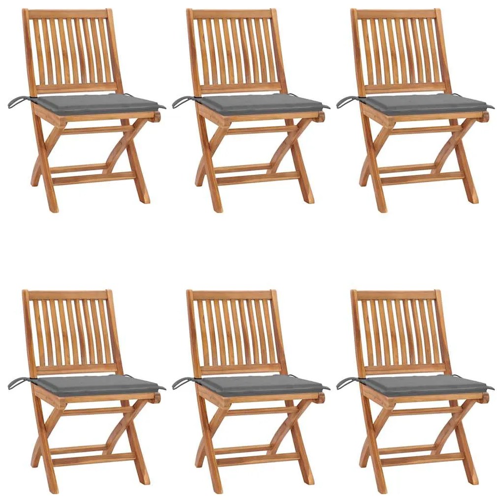 vidaXL Καρέκλες Κήπου Πτυσσόμενες 6 τεμ. Μασίφ Ξύλο Teak με Μαξιλάρια
