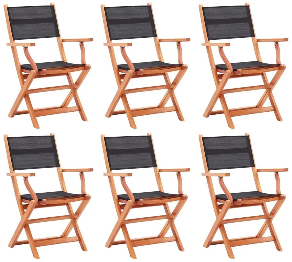 vidaXL Καρέκλες Πτυσσόμενες 6τεμ. Μαύρες Μασίφ Ξύλο Ευκαλ./Τεξτιλίνη
