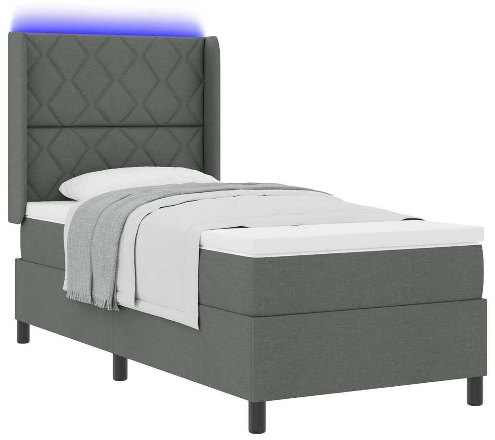 vidaXL Κρεβάτι με Στρώμα & LED Γκρι 90x200 εκ. Υφασμάτινο