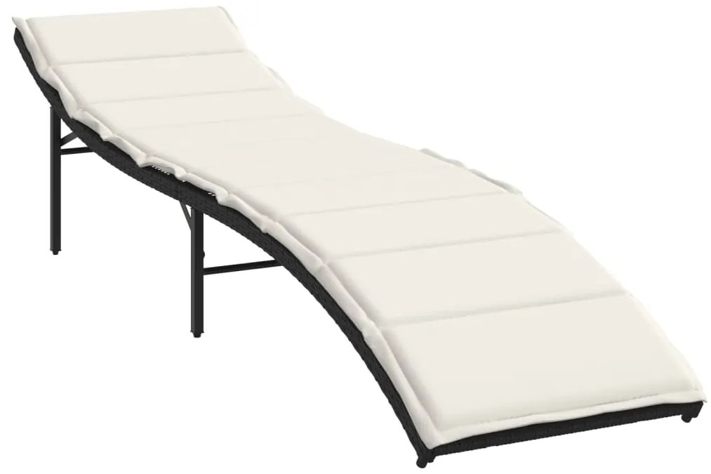 vidaXL Ξαπλώστρα Μαύρη 55x199x50 εκ. από Συνθετικό Ρατάν με Μαξιλάρι