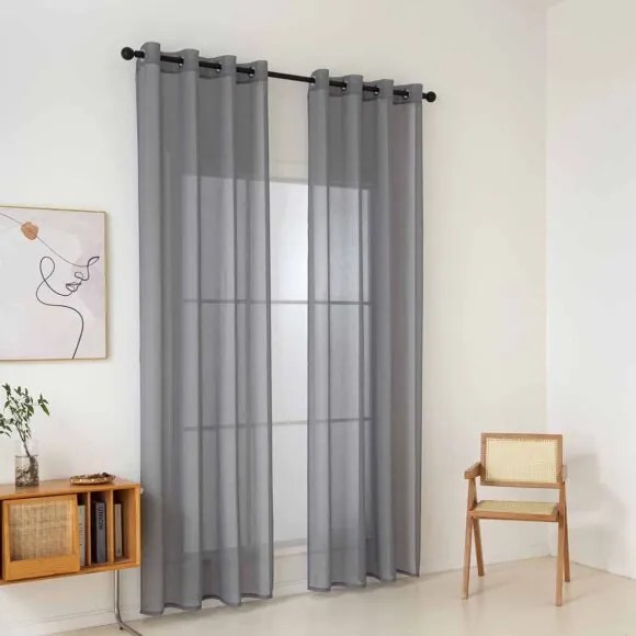 Beauty Home Κουρτίνα γάζα μονόχρωμη με 8 μεταλλικούς κρίκους Sharp Art 8448 140x270 Ανθρακί