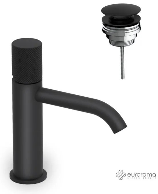 Eurorama Eletta Tecno Black Matt Χαμηλή Μπαταρία Νιπτήρα με Βαλβίδα Νιπτήρα clic-clac