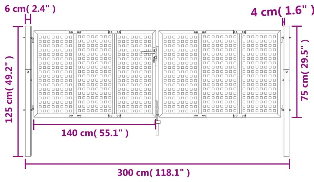 vidaXL Πύλη Κήπου Ανθρακί 300 x 125 εκ. Ατσάλινη