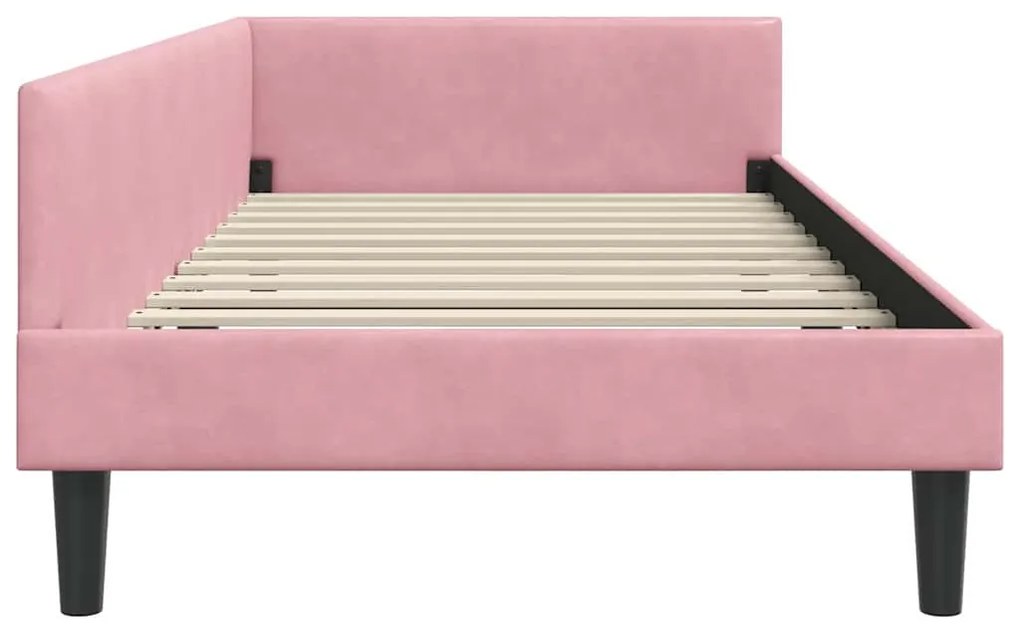 vidaXL Πλαϊνό Κρεβάτι Ροζ 90 x 190 cm Βελούδο και Στιβαρή ξυλεία