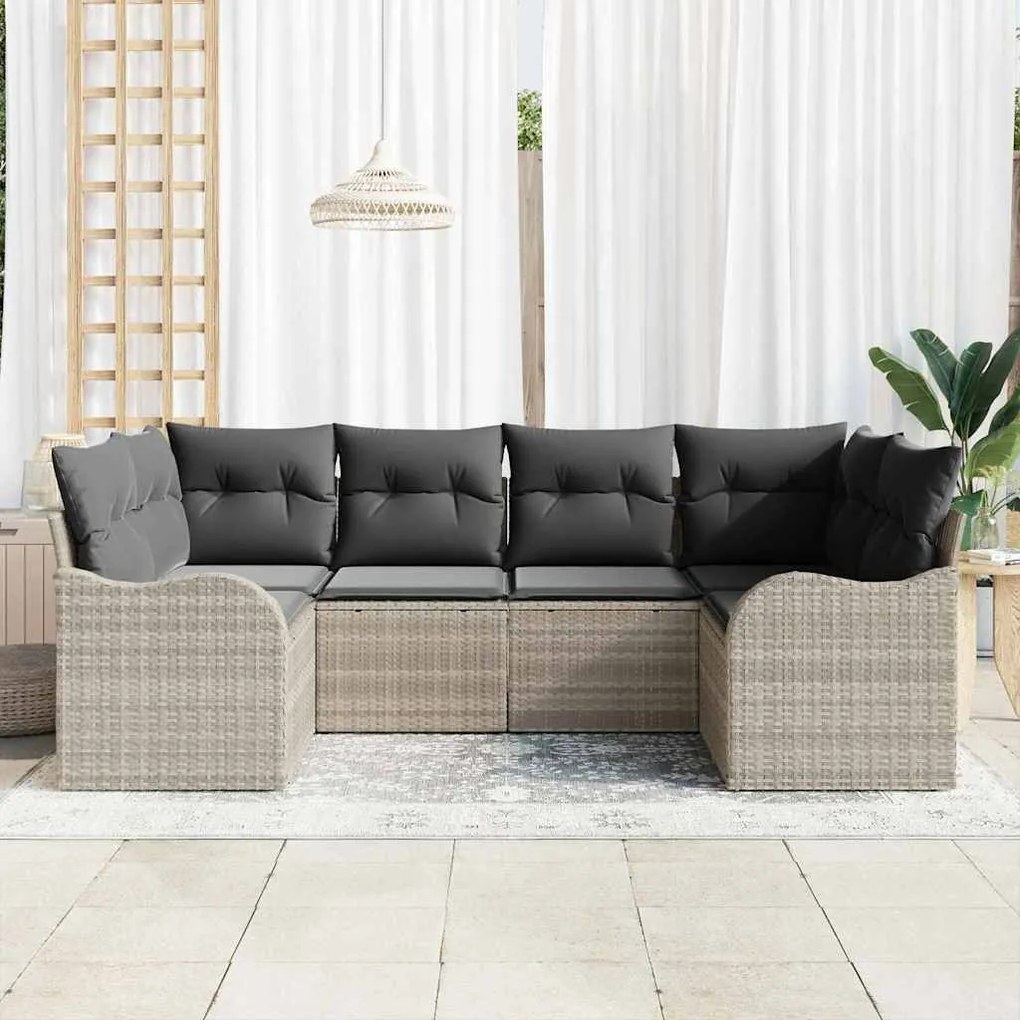 vidaXL Σετ Καναπέ Κήπου με μαξιλάρι 6 pcs Ανοιχτό γκρι Πολυ ράταν