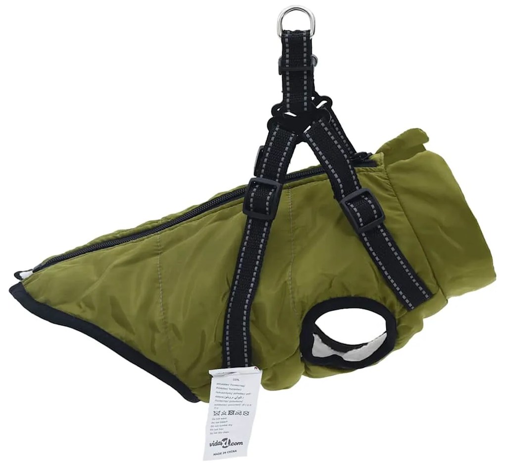 vidaXL Μπουφάν Σκύλου Στρατιωτικό Πράσινο M Φλις και Πολυεστέρας