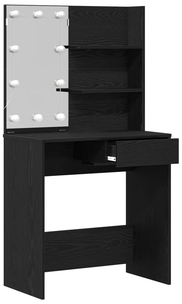 vidaXL LED Τραπέζι Μακιγιάζ σε Μαύρη Βελανιδιά - 71x40x141 εκ, από Επεξεργασμένο Ξύλο
