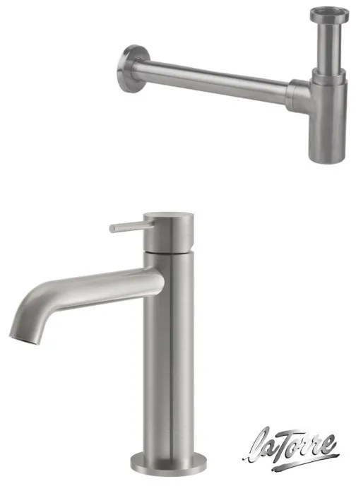 La Torre ELLE 316 inox Brushed PVD ΣΕΤ Σιφών με αποσπώμενο πώμα καθαρισμού+Μπαταρία Νιπτήρος με βαλβίδα N0262-111 35004-111