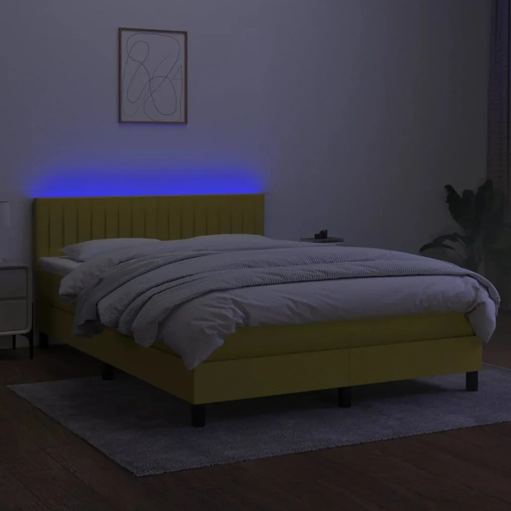 Κρεβάτι Boxspring με Στρώμα &amp; LED Μπλε 140x200 εκ. Υφασμάτινο - Μπλε