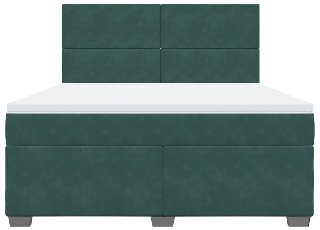 vidaXL Κρεβάτι Boxspring με Στρώμα Σκούρο Πράσινο 180x200εκ. Βελούδινο