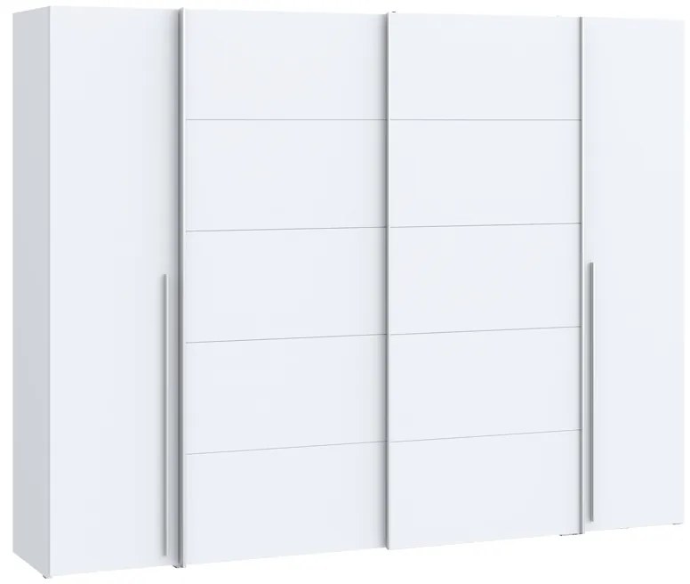 Ντουλάπα ρούχων Verzo τετράφυλλη λευκό μελαμίνης 270.5x61.5x210.5εκ Υλικό: -Carcase &amp; front: chipboard. Handles: pp - Alu Look ;
sliding doors metal - Alu Look- 318-000004