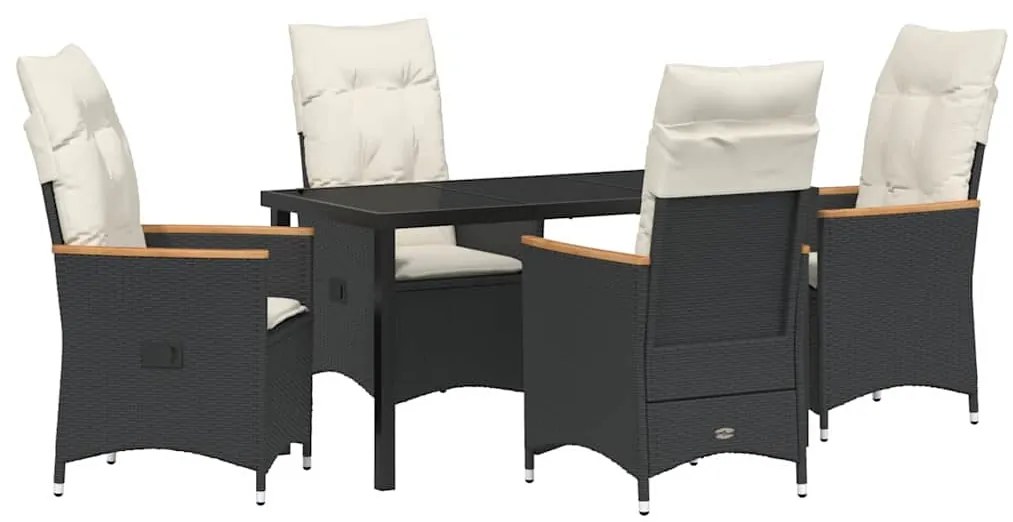 vidaXL Σέτ φαγητού για κήπο με μαξιλάρι 5 pcs Μαύρο Πολυ ράταν