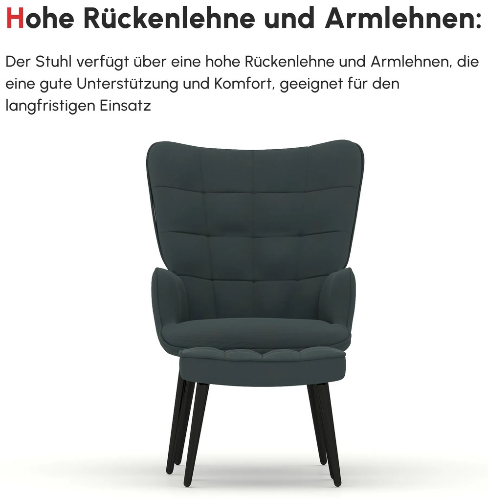 HOMCOM Πολυθρόνα Relax με Οθωμανικό, Σετ 2 τεμαχίων, Γκρι