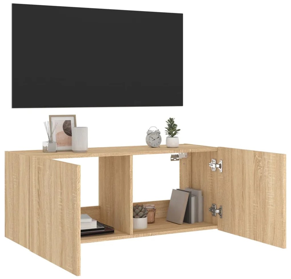 vidaXL Έπιπλο Τοίχου Τηλεόρασης με LED Sonoma Δρυς 100x35x41 εκ.