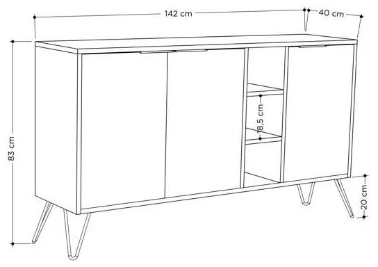 Μπουφές κονσόλα &quot;ARSAL&quot; σε χρώμα σονόμα 142x36x83