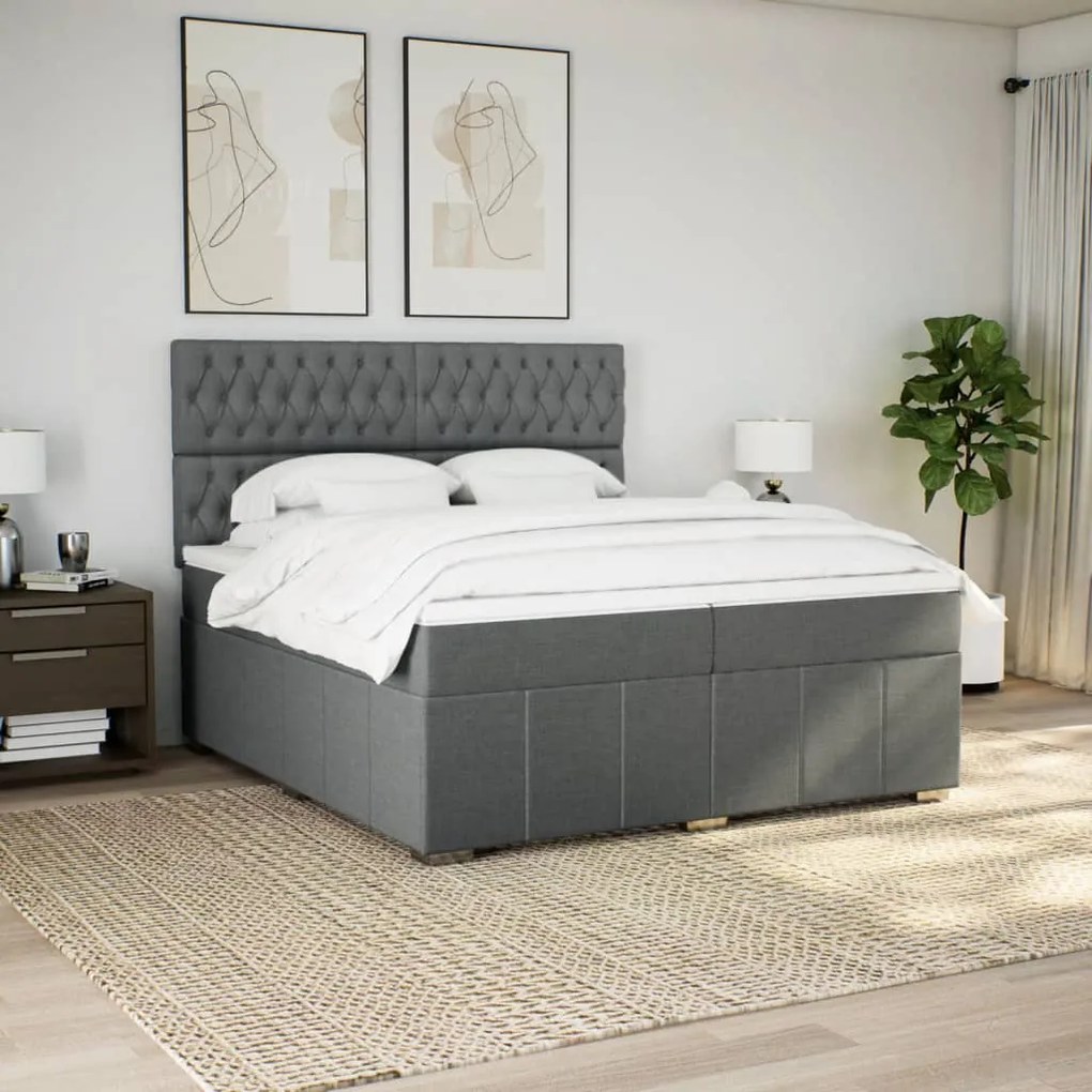 vidaXL Κρεβάτι Boxspring με Στρώμα Σκούρο Γκρι 200x200 εκ. Υφασμάτινο