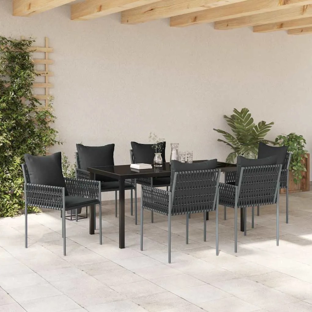 vidaXL Σέτ φαγητού για κήπο 7 pcs Μαύρο Πολυ ράταν