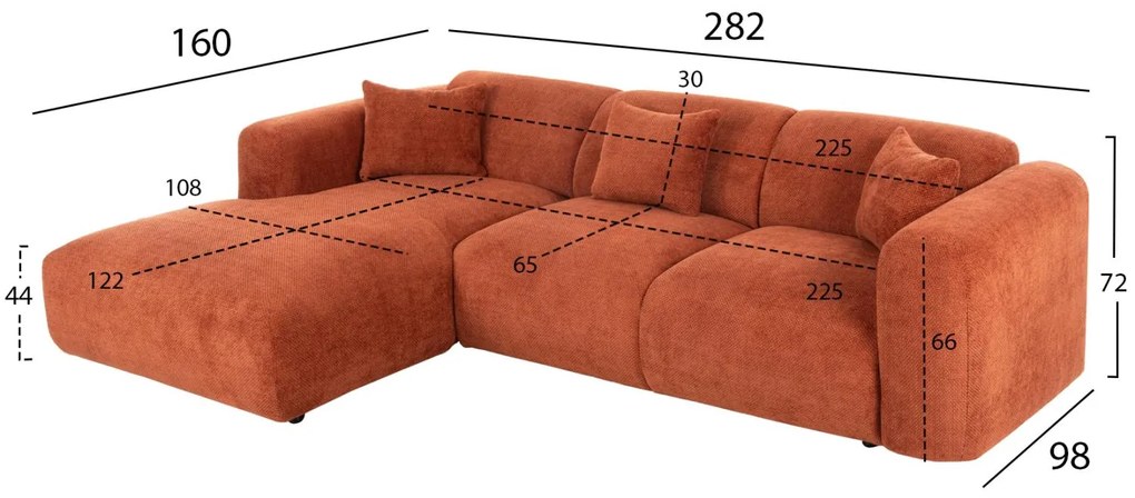 Γωνιακός Καναπές BRICKEN C3275.03L Αριστερή γωνία Κεραμιδί Ύφασμα 282x160x72Υεκ. 282x160x72 εκ.