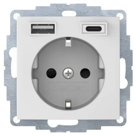 Πρίζα Σούκο με 2xUSB A+C Λευκό Ματ Berker 48041909 Hager-48041909-Λευκό 48041909