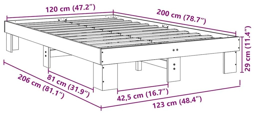 Πλαίσιο κρεβατιού χωρίς στρώμα 120x200 cm μασίφ ξύλο δρυς - Καφέ