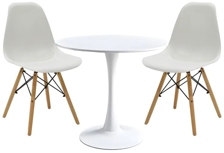 Τραπεζαρία Elijah-Julita pakoworld σετ 3τεμ pp-pu σε λευκή απόχρωση με φυσικό πόδι Φ60x74εκ