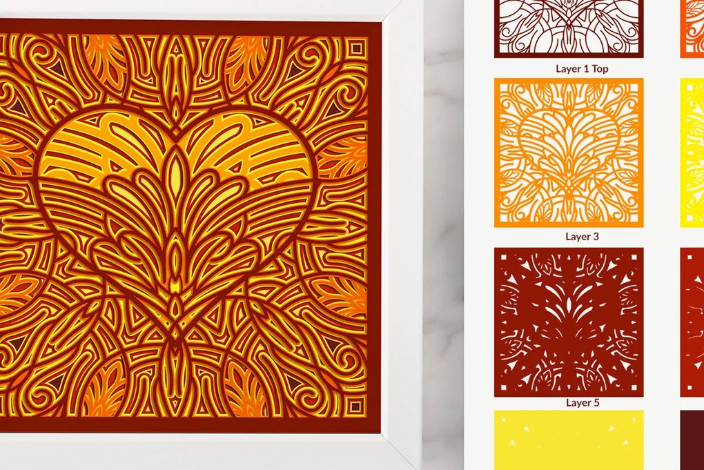 Σετ των 3 Intra απο ξύλο plywood 3mm-4mm πάχος 3D Heart Mandala Shadow Box Δίασταση 8x8 cm INTRAFABR-24548155