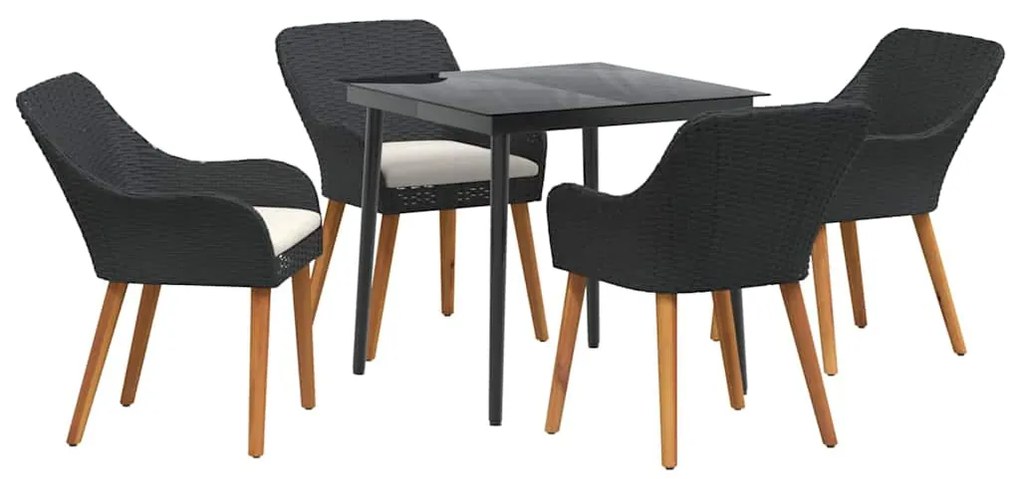 vidaXL Σέτ φαγητού για κήπο με μαξιλάρι 5 pcs Μαύρο συνθετικό ρατάν